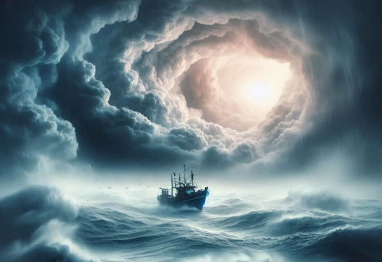 Fishing boat on a stormy sea